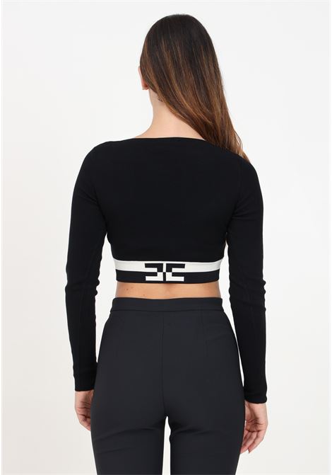 Cropped top in black matte viscose for women with logo bands ELISABETTA FRANCHI | MK55S46E2685